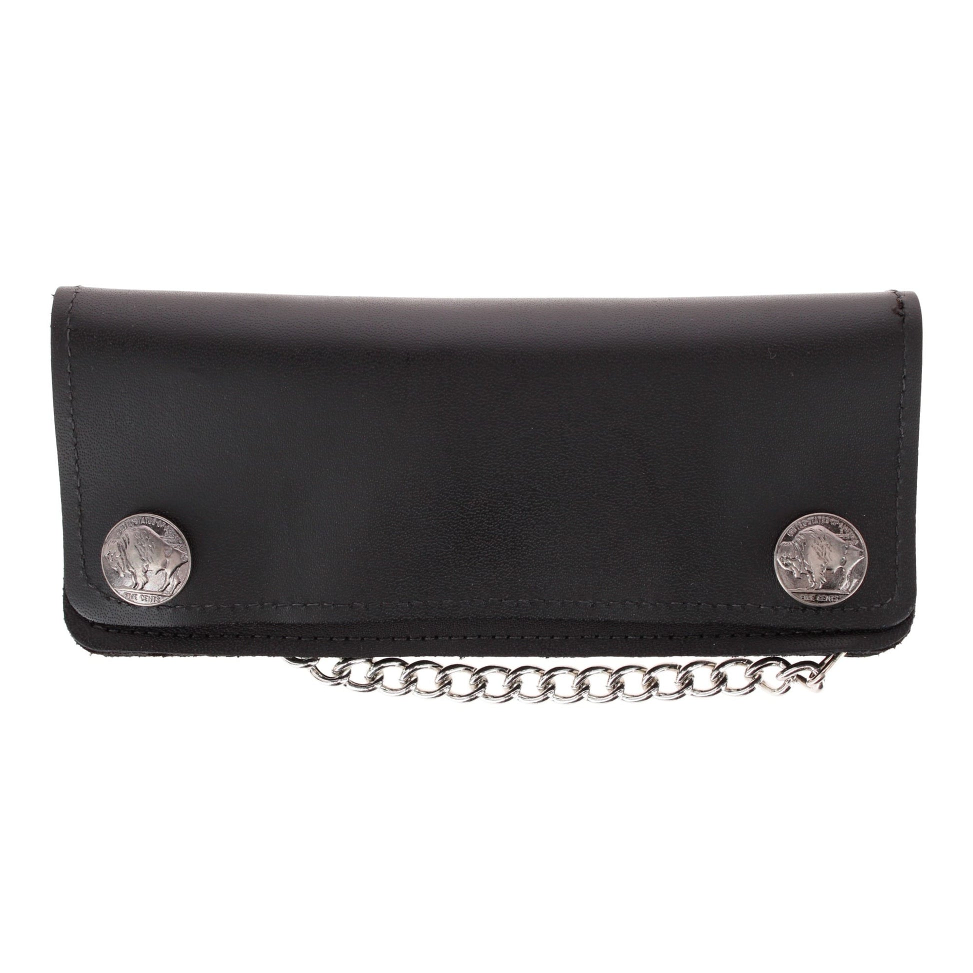 CTM® Men's Made in USA Leather Chain Wallet Buffalo Nickel Snaps - Black