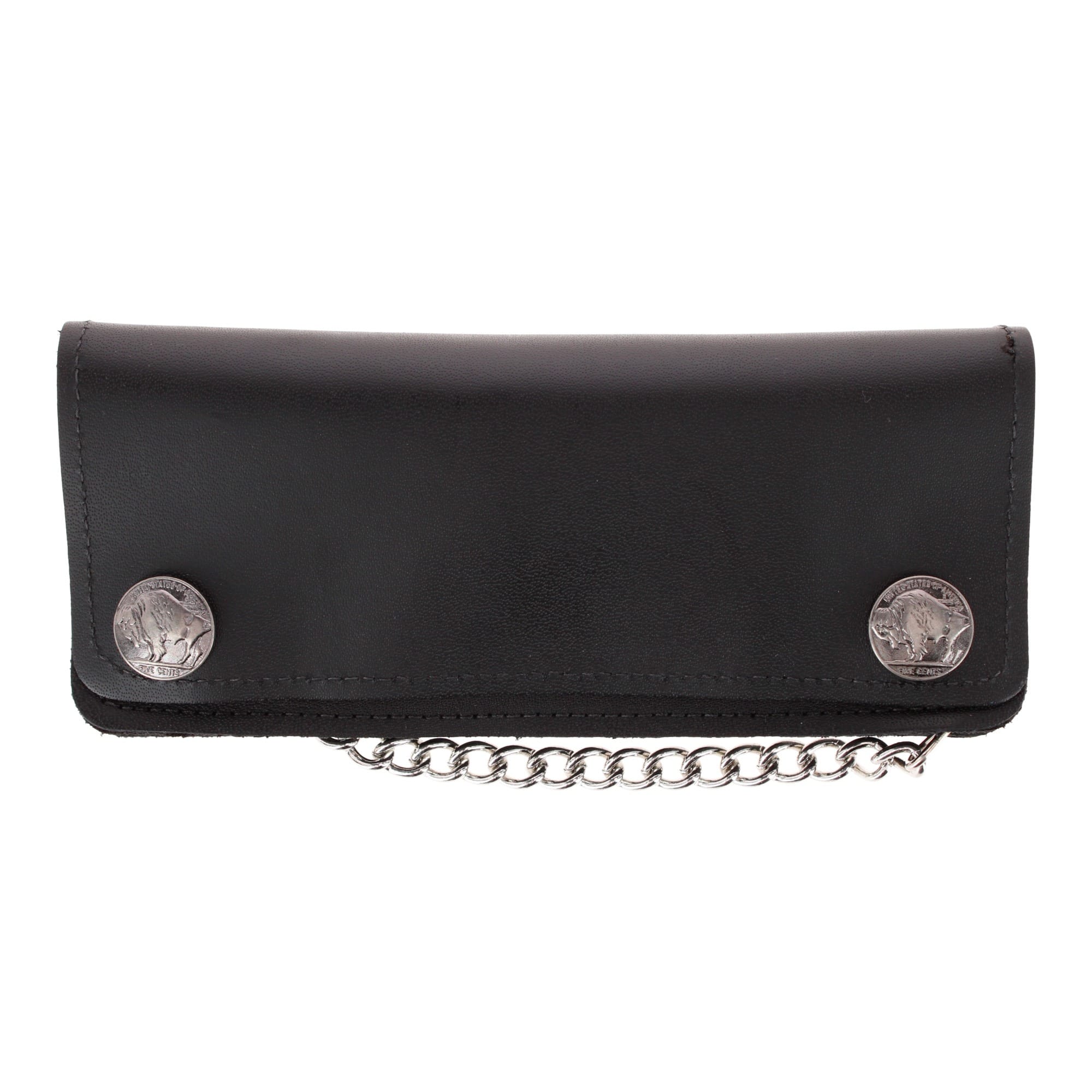 CTM® Men's Made in USA Leather Chain Wallet Buffalo Nickel Snaps - Black