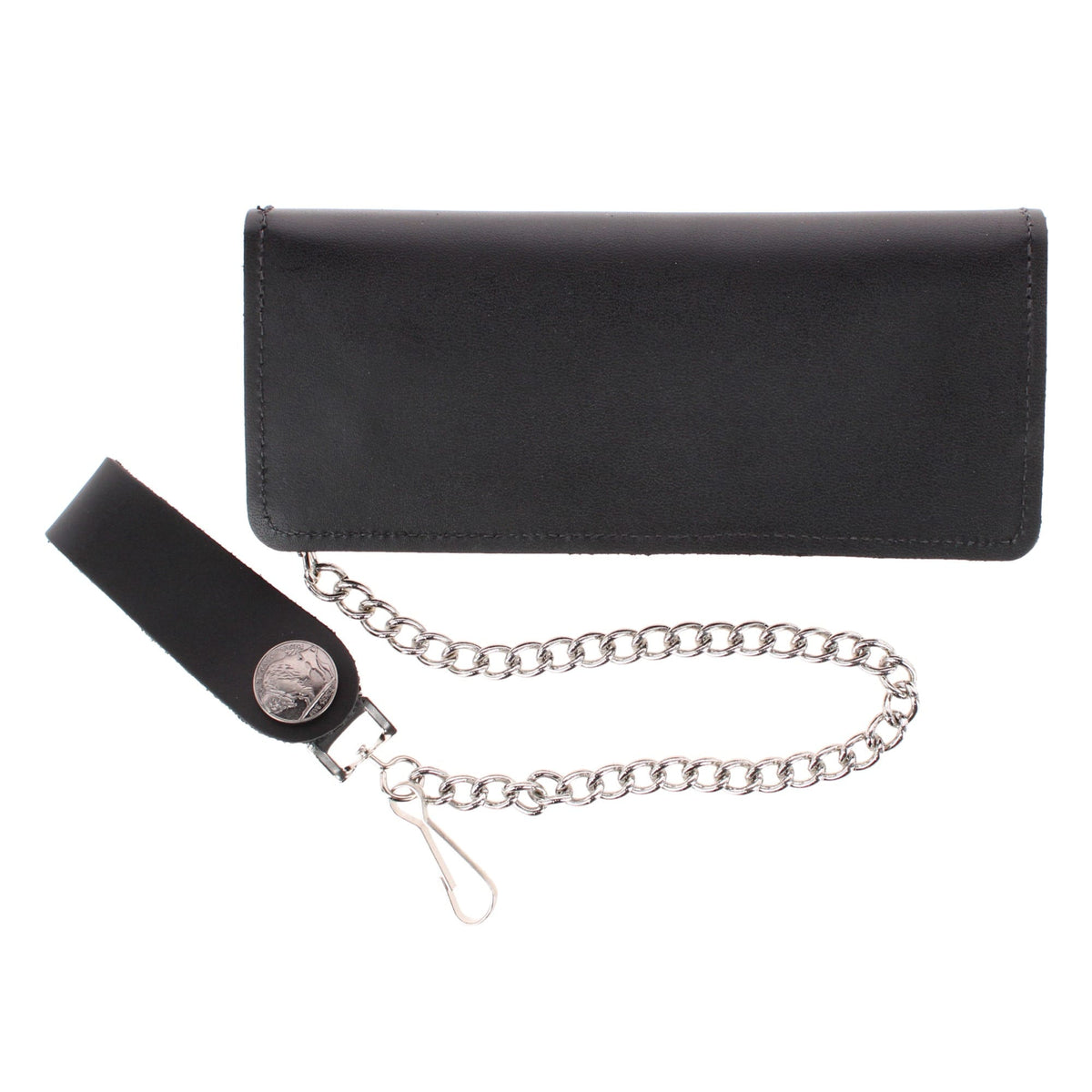 CTM® Men's Made in USA Leather Chain Wallet Buffalo Nickel Snaps - Black