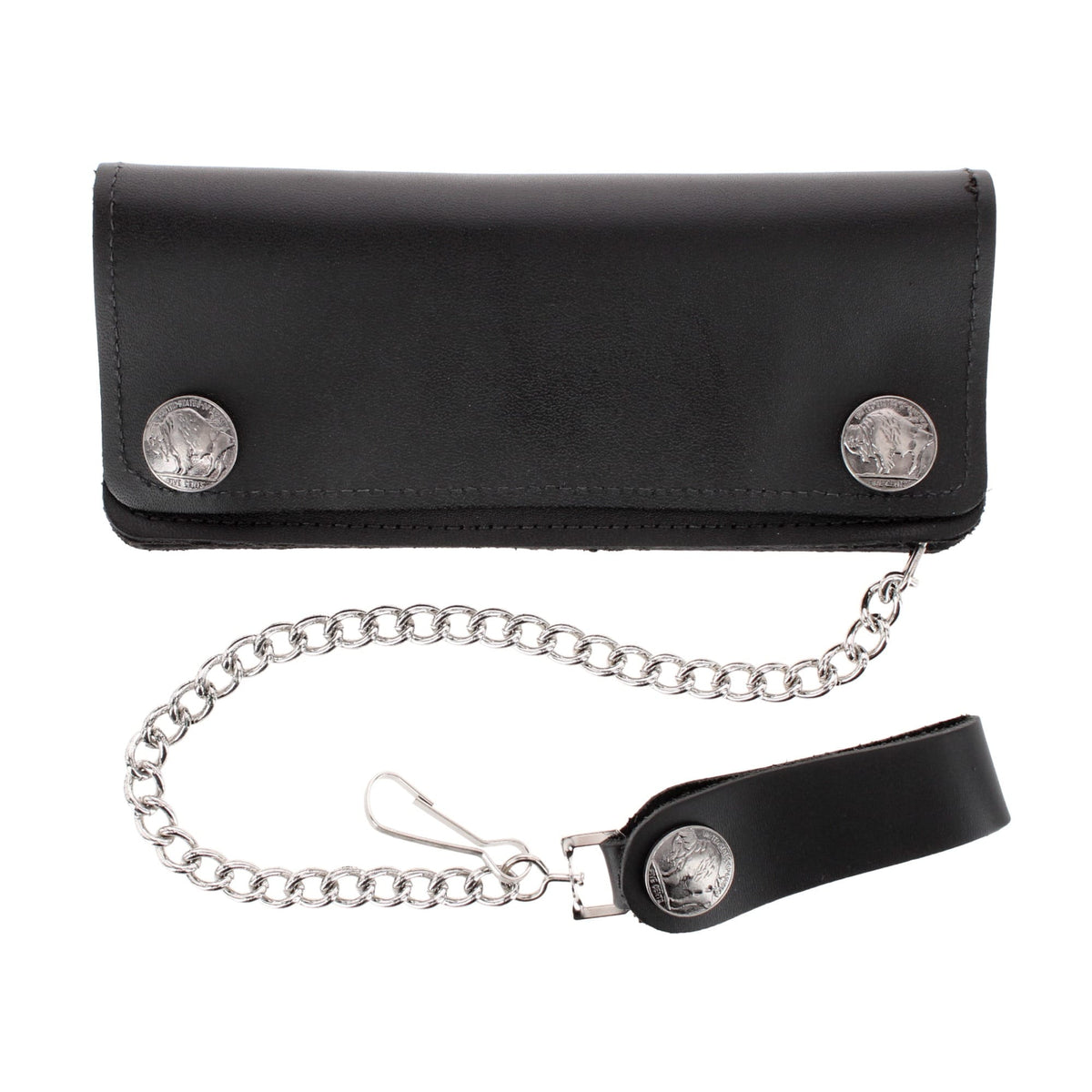 CTM® Men's Made in USA Leather Chain Wallet Buffalo Nickel Snaps - Men's Made in USA Leather Chain Wallet Buffalo Nickel Snaps