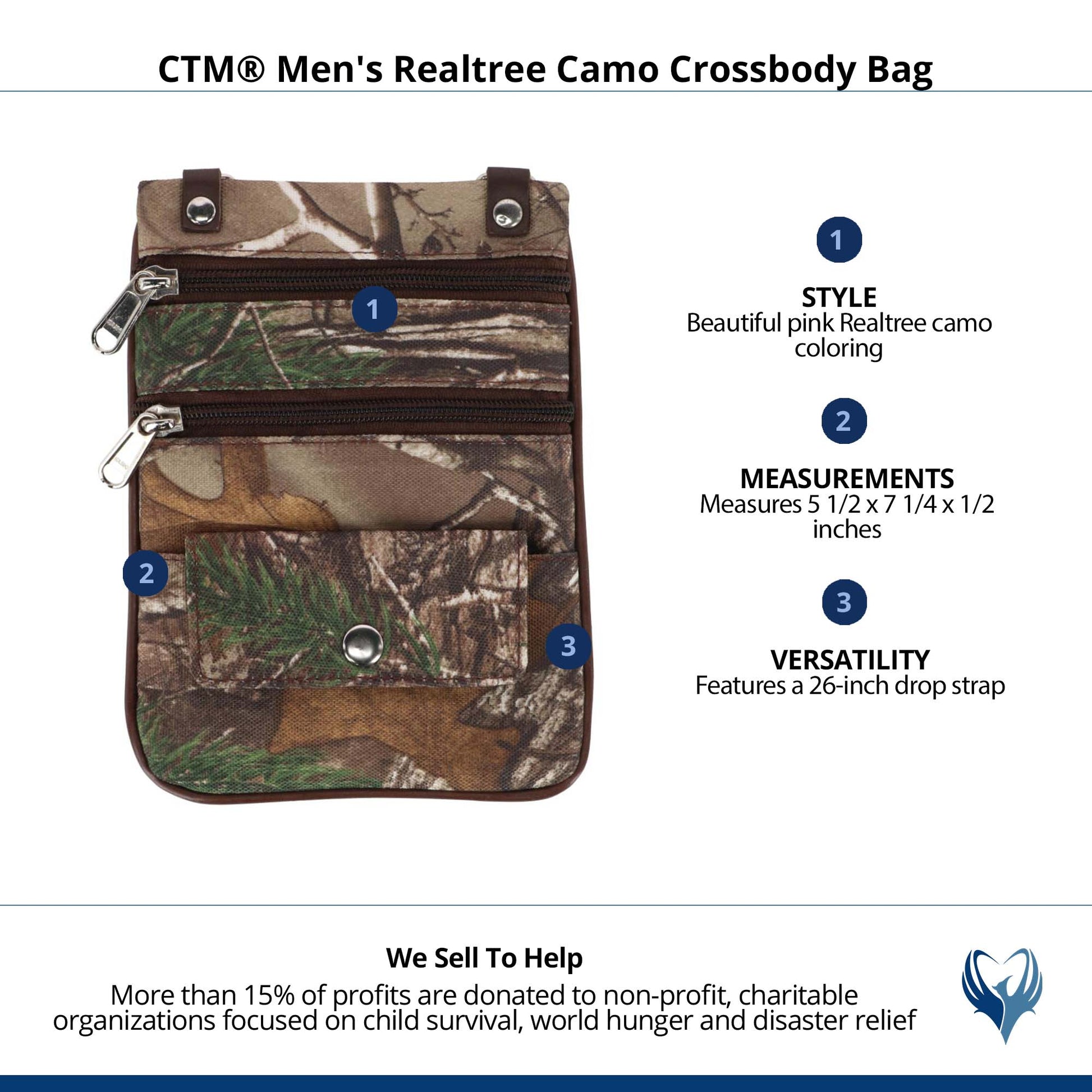 CTM® Men's Realtree Camo Crossbody Bag - Brown