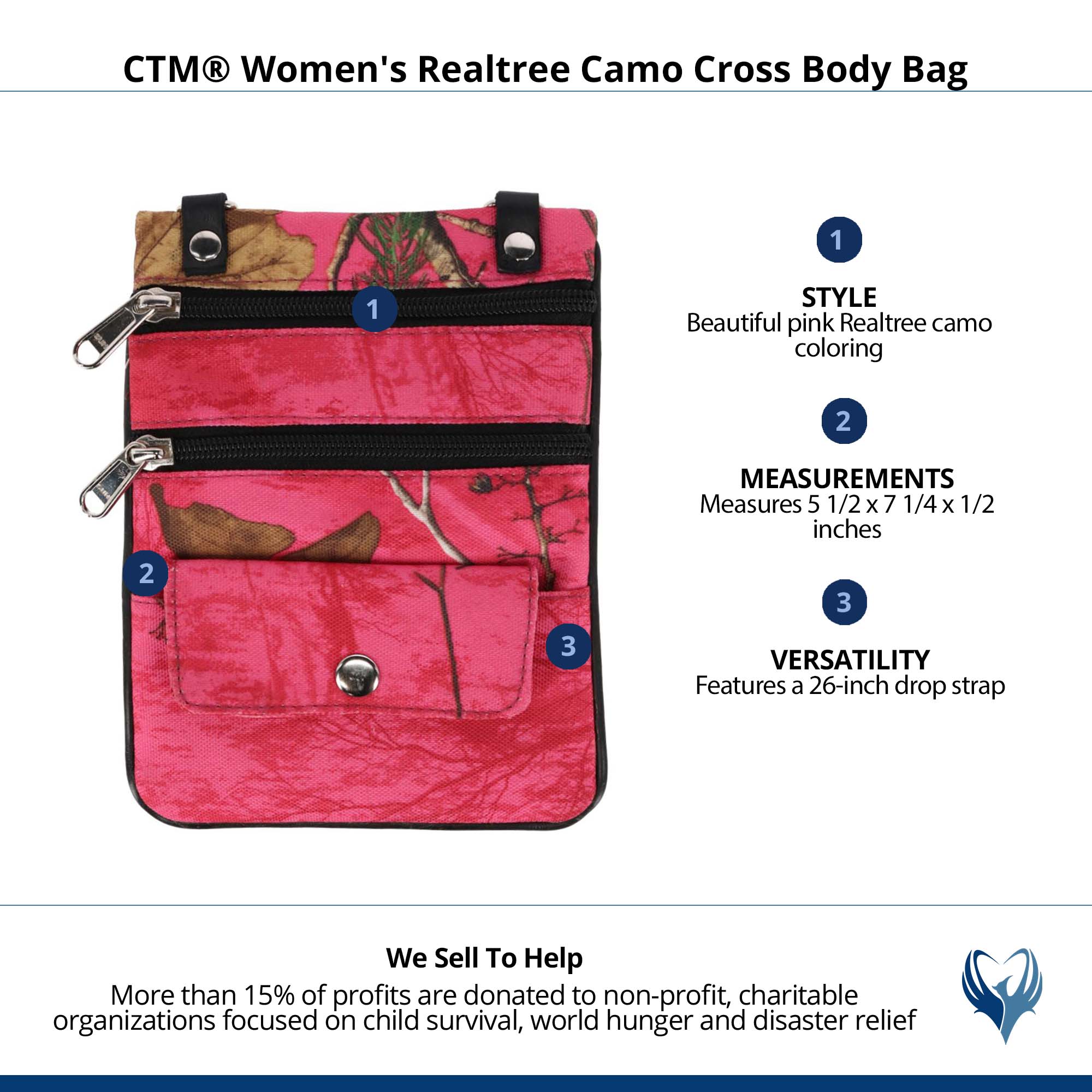 CTM® Women's Realtree Camo Cross Body Bag - Camo Pink