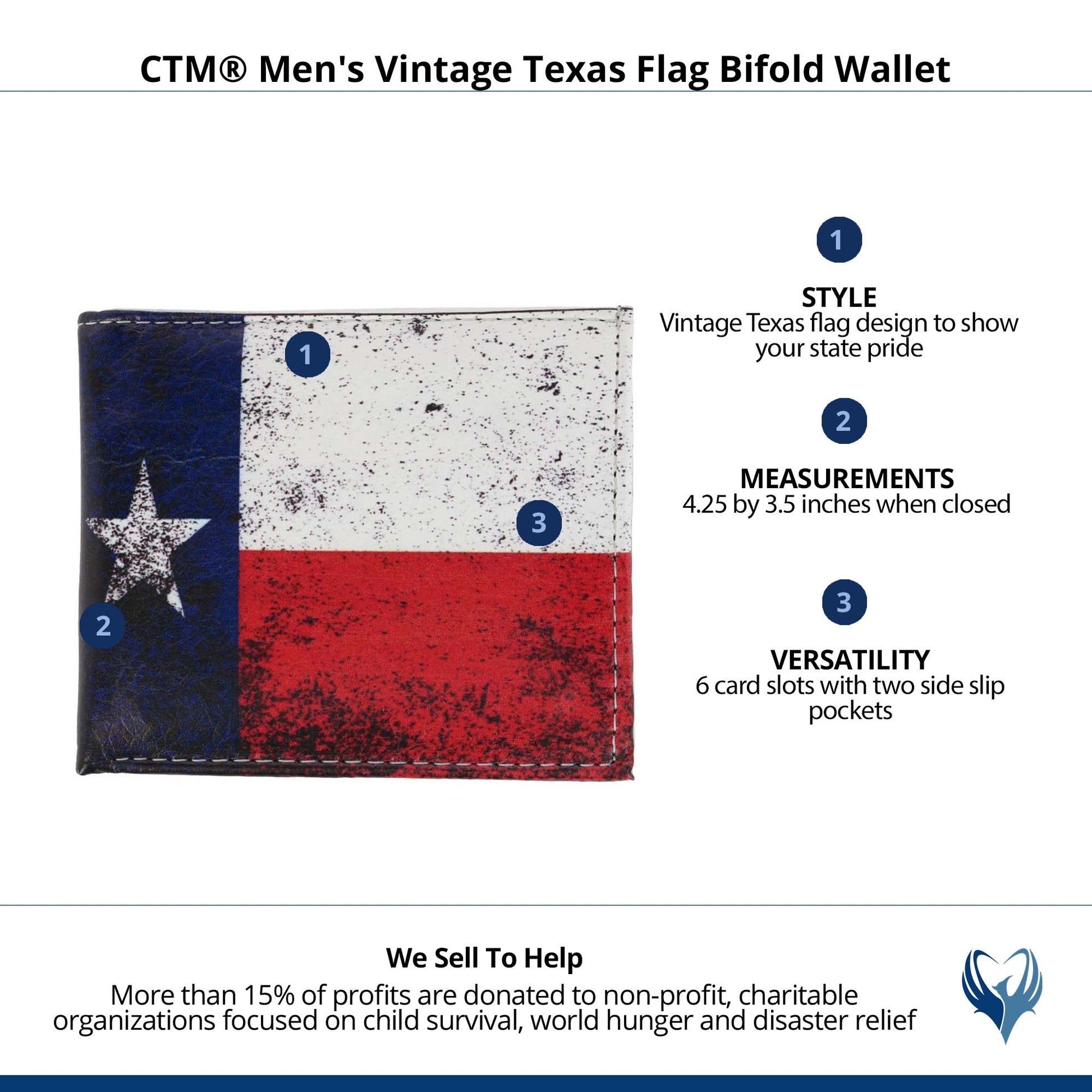 CTM® Men's Vintage Texas Flag Bifold Wallet - Texan Flag