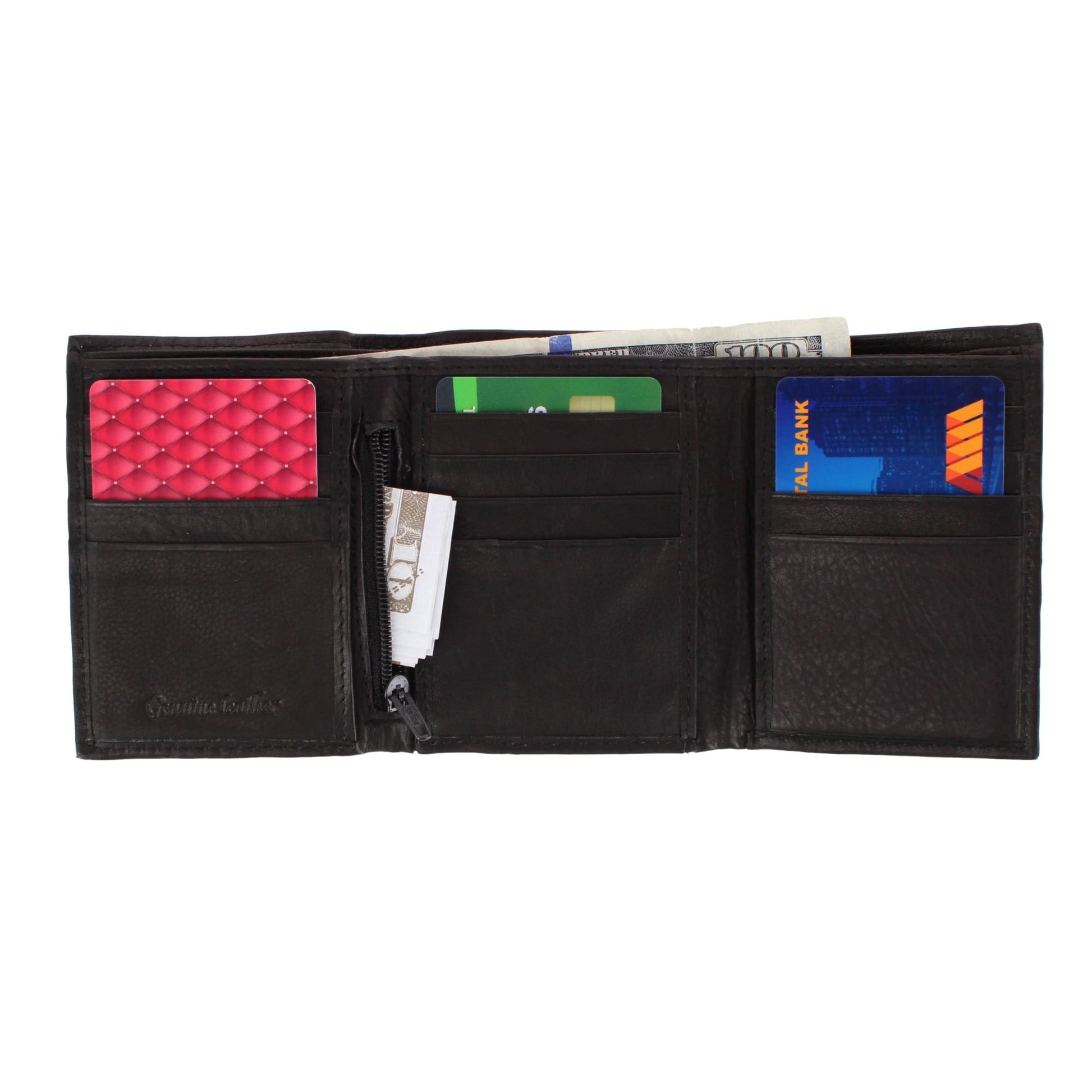 Bacci Men's Leather Trifold Wallet with Exterior ID Window - Black