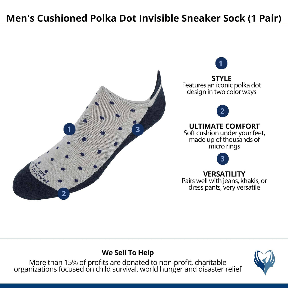 Men's Cushioned Polka Dot Invisible Sneaker Sock (1 Pair) - Ice Grey