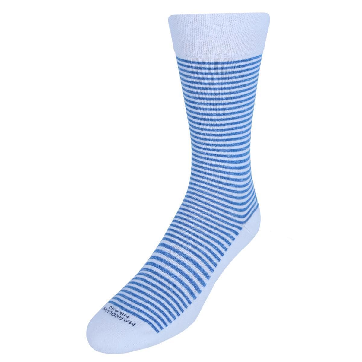 Marcoliani Men's Palio Stripe Full Cushioned Sneaker Sock (1 Pair) - White & Blue Stripes