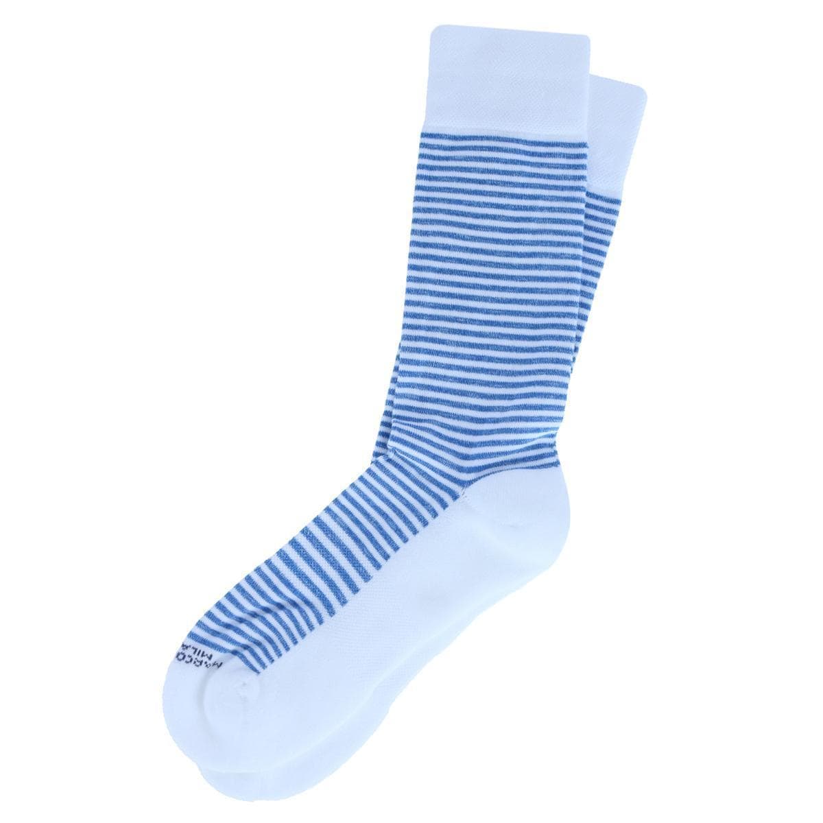 Marcoliani Men's Palio Stripe Full Cushioned Sneaker Sock (1 Pair) - White & Blue Stripes