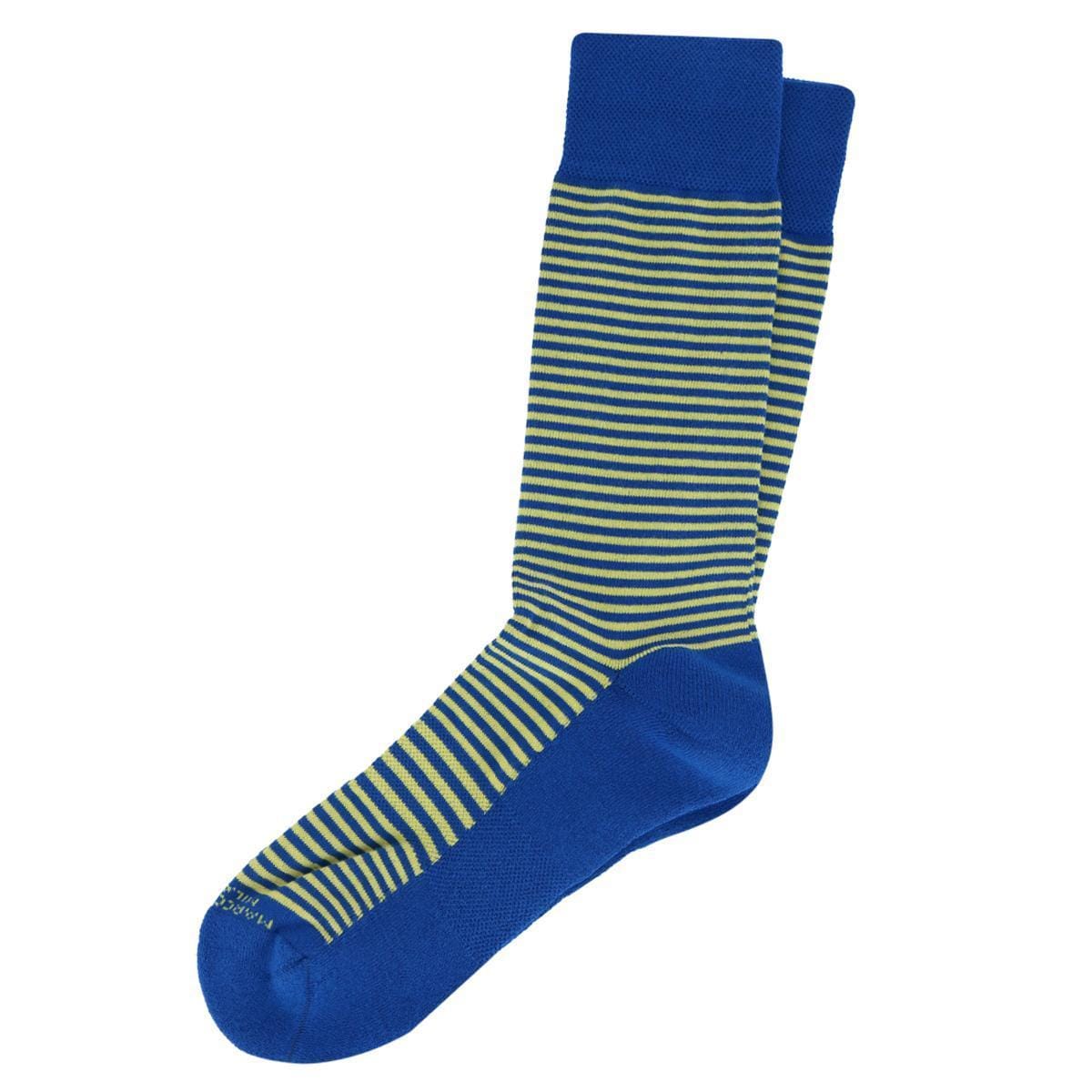 Marcoliani Men's Palio Stripe Full Cushioned Sneaker Sock (1 Pair) - Blue & Yellow Stripes