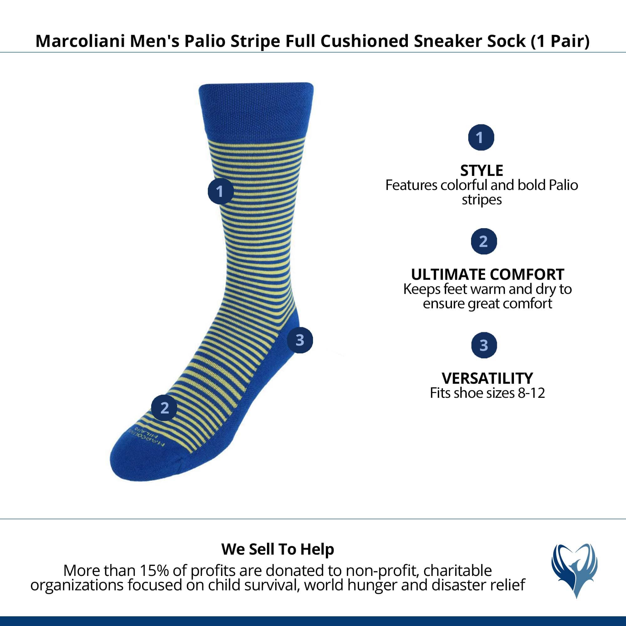 Marcoliani Men's Palio Stripe Full Cushioned Sneaker Sock (1 Pair) - Blue & Yellow Stripes