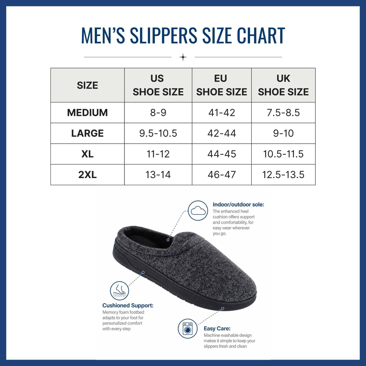 Isotoner Men's Heathered Knit Brady Hoodback Slipper - Navy Blue