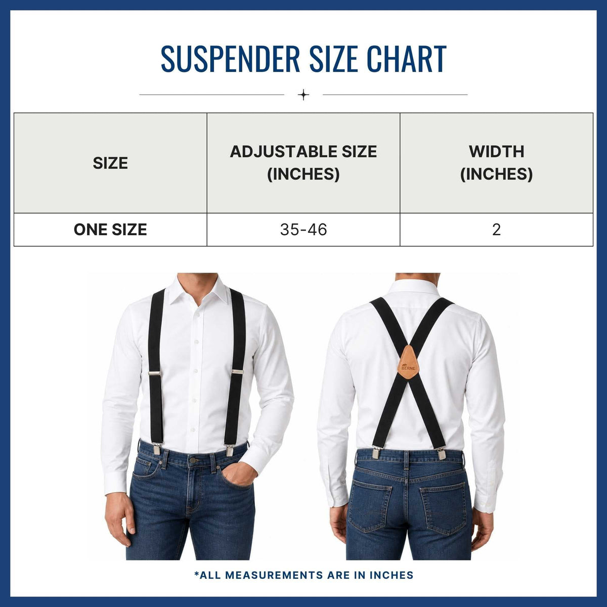 Berne Men's 2-Inch Wide Clip End Suspenders - Black