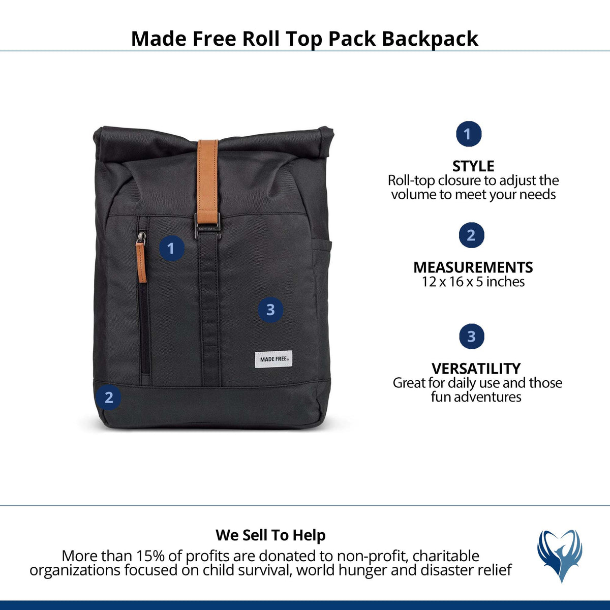 Made Free Roll Top Pack Backpack - Charcoal