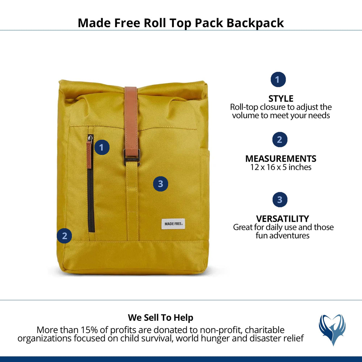 Made Free Roll Top Pack Backpack - Mustard