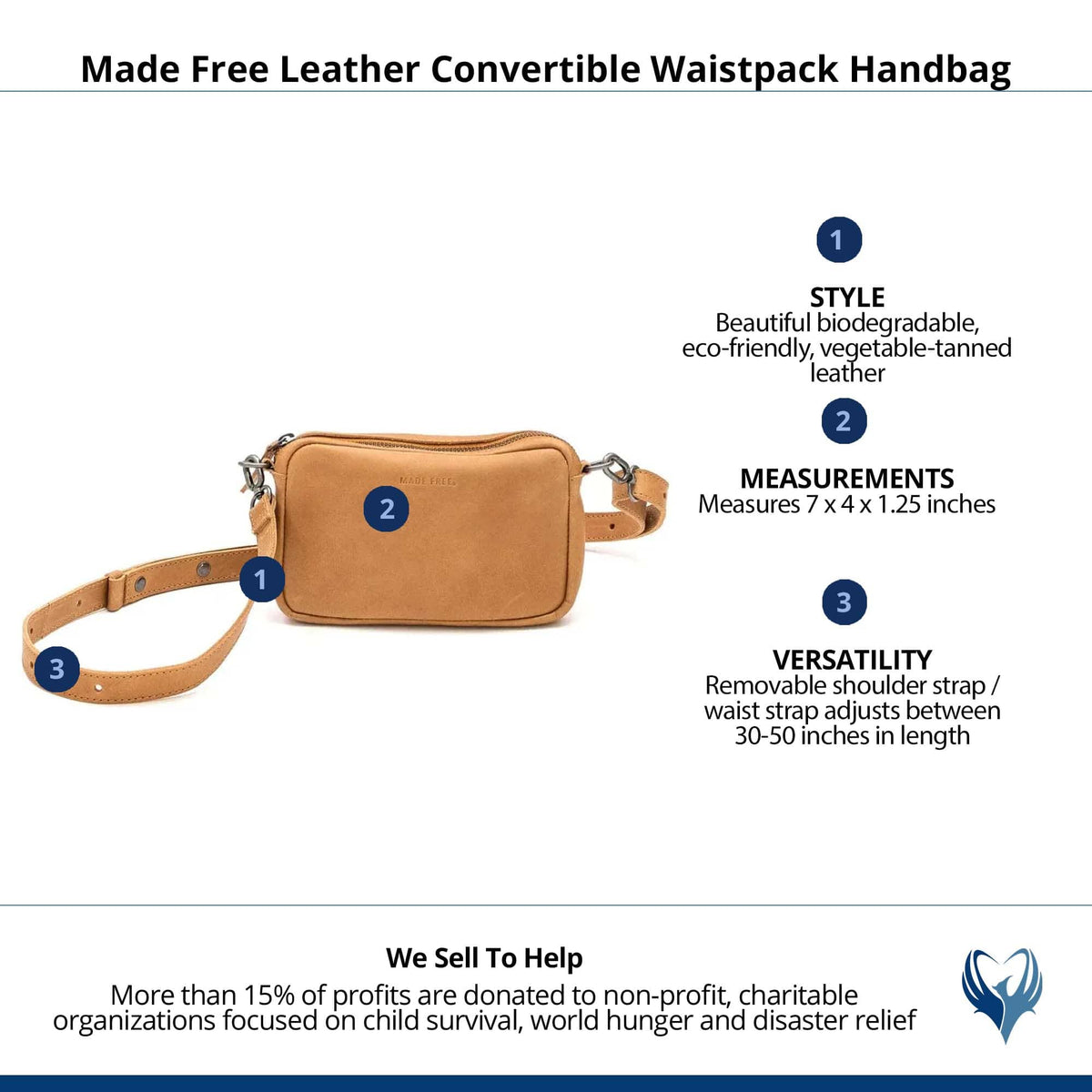 Made Free Leather Convertible Waistpack Handbag - Camel