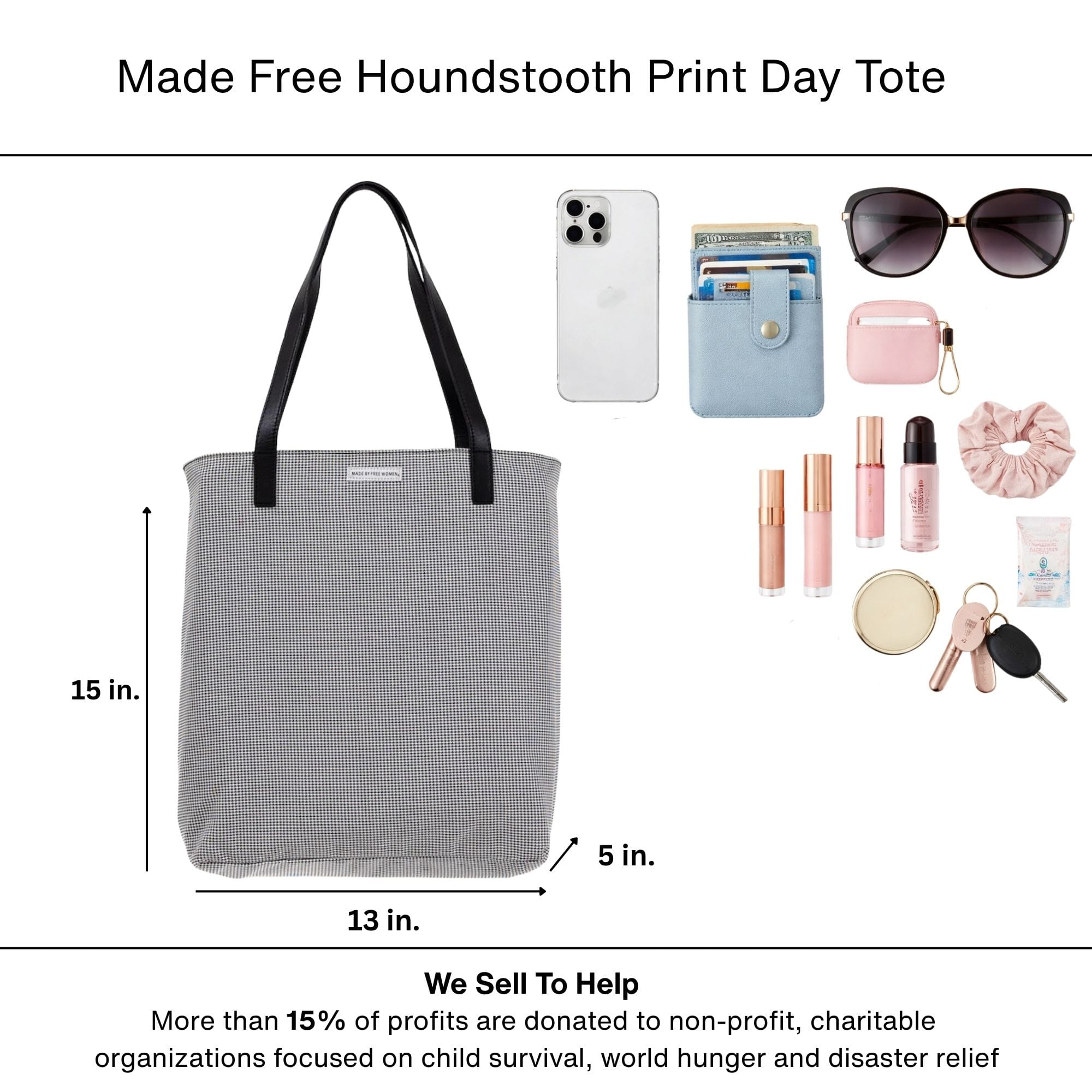 Made Free Houndstooth Print Day Tote - Black