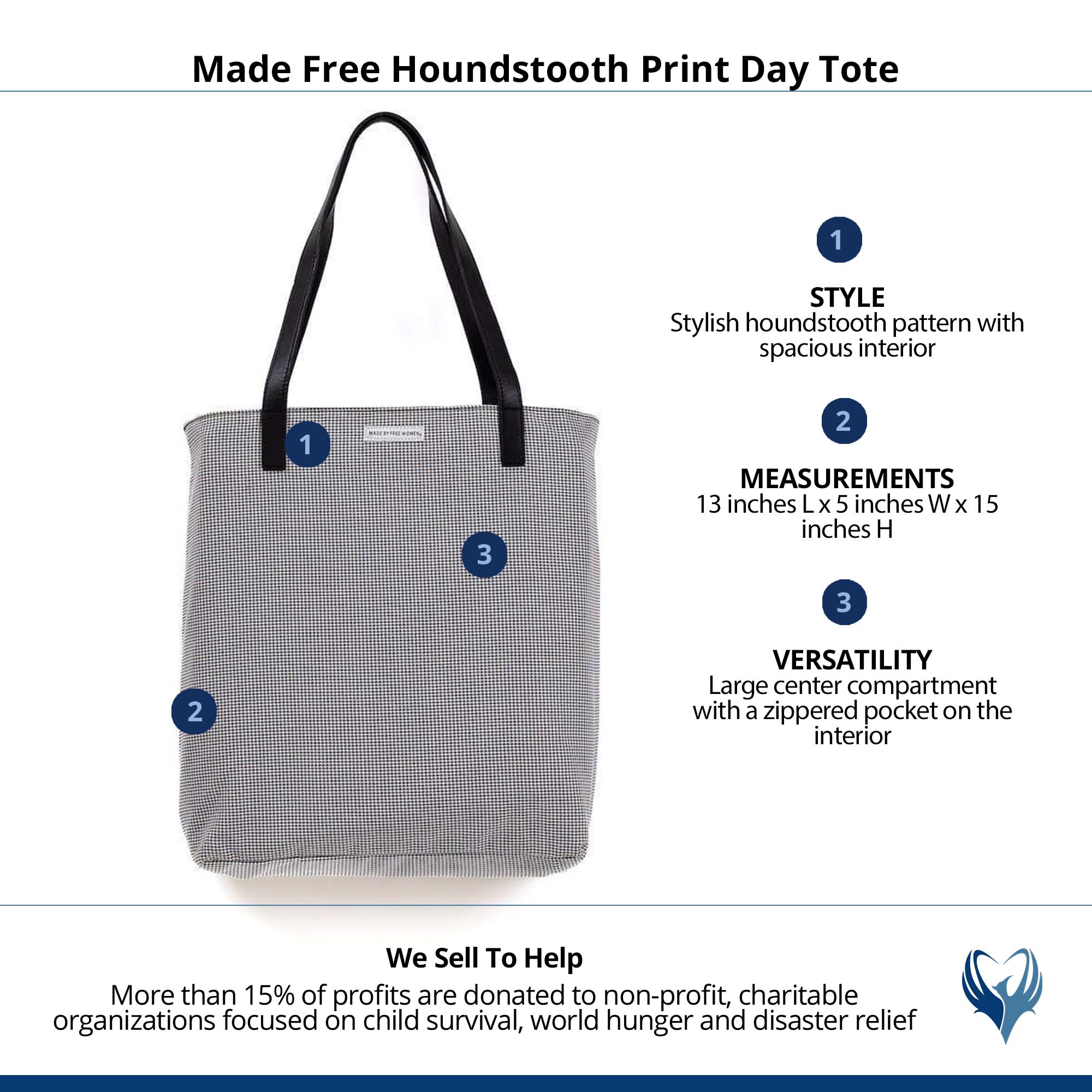 Made Free Houndstooth Print Day Tote - Black