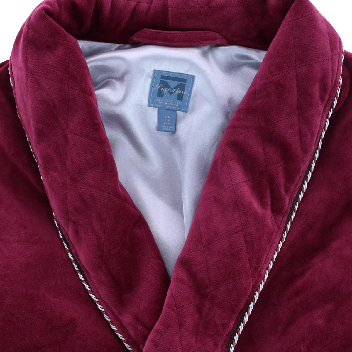 Majestic International Men's Velour Smoking Jacket Robe - Merlot