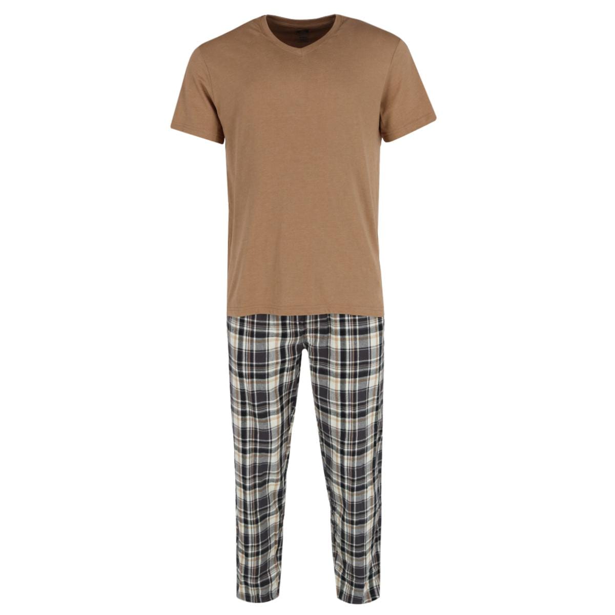 Majestic International Men's Short Sleeve and Flannel Pant Pajama Set - Men's Short Sleeve and Flannel Pant Pajama Set