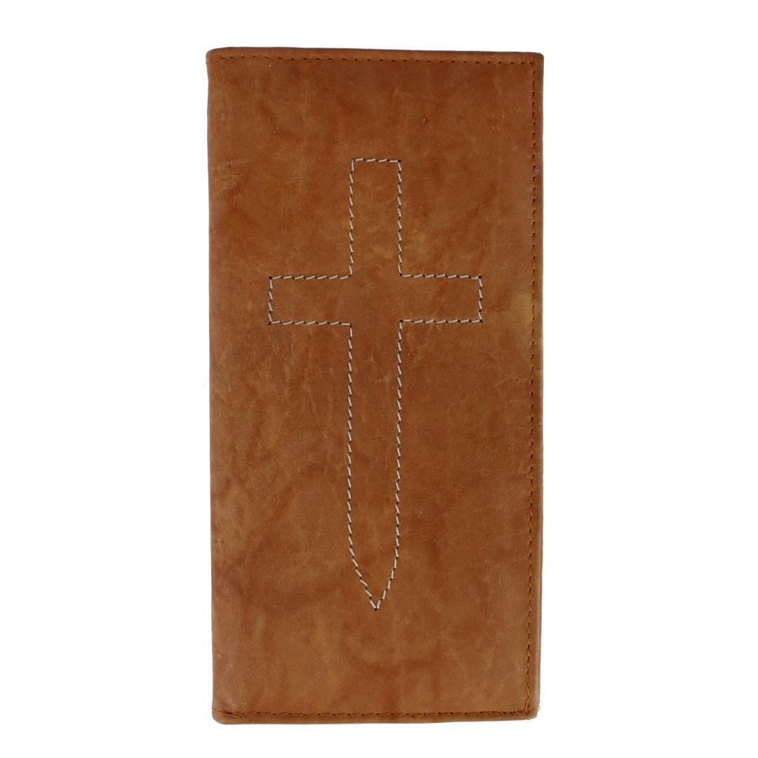CTM® Classic Leather Checkbook Cover with Stitched Cross