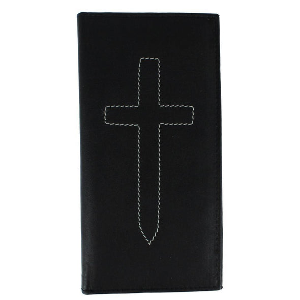 Classic Leather Checkbook Cover with Stitched Cross