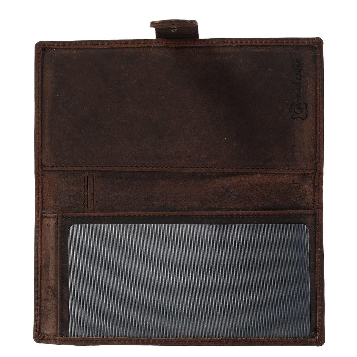 CTM® Vintage Leather RFID Checkbook Cover Wallet with Snap Closure - Brown