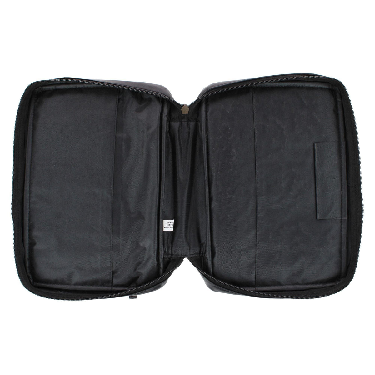 CTM® Leather Bible Cover Case with Zippered Pockets and Handle - Black