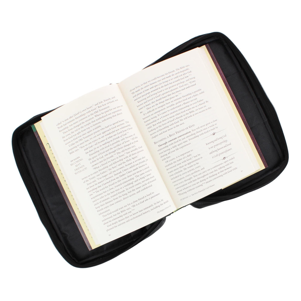 CTM® Leather Bible Cover Case with Zippered Pockets and Handle - Black
