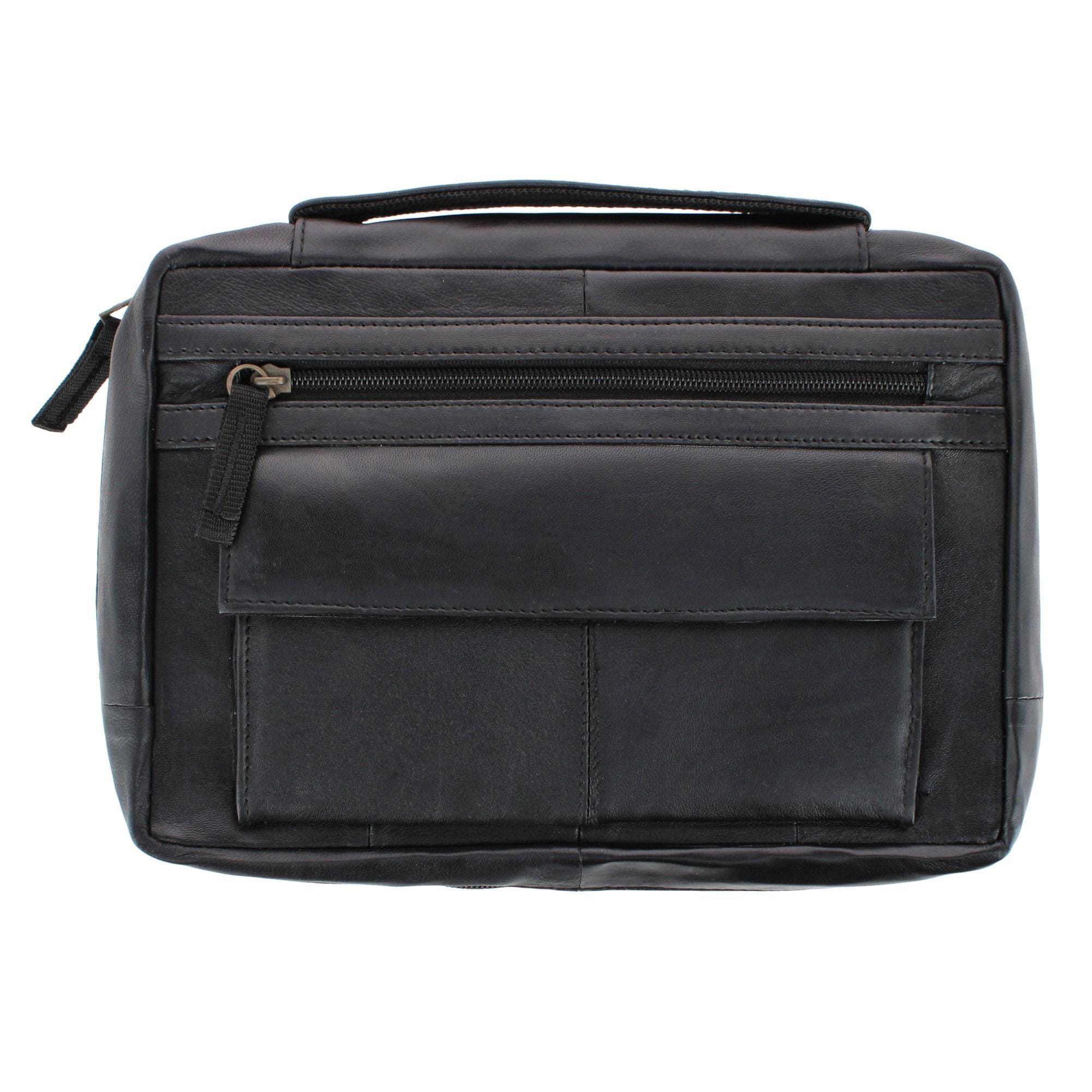Leather Bible Cover Case with Zippered Pockets and Handle