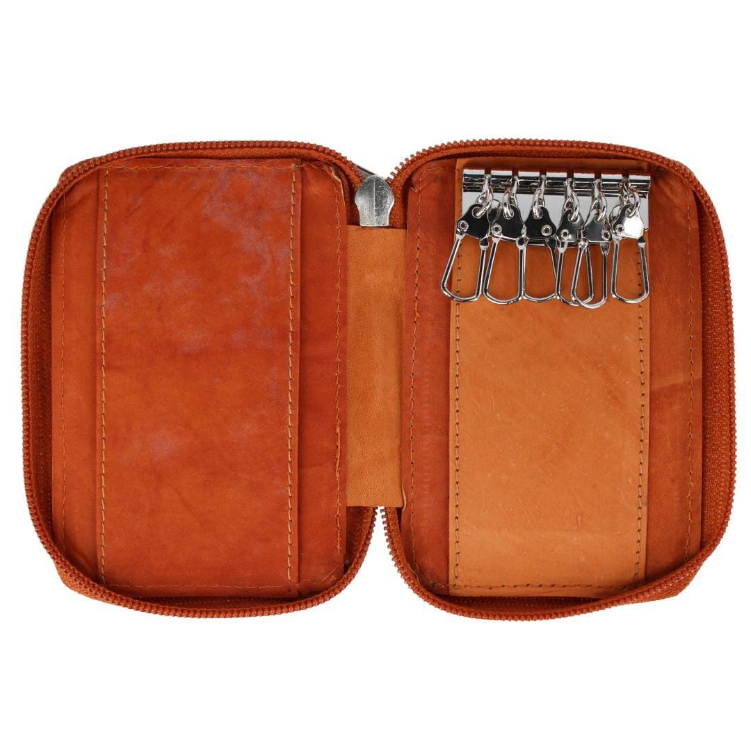 CTM® Leather Zip Around Key Case with Card Slot - Tan