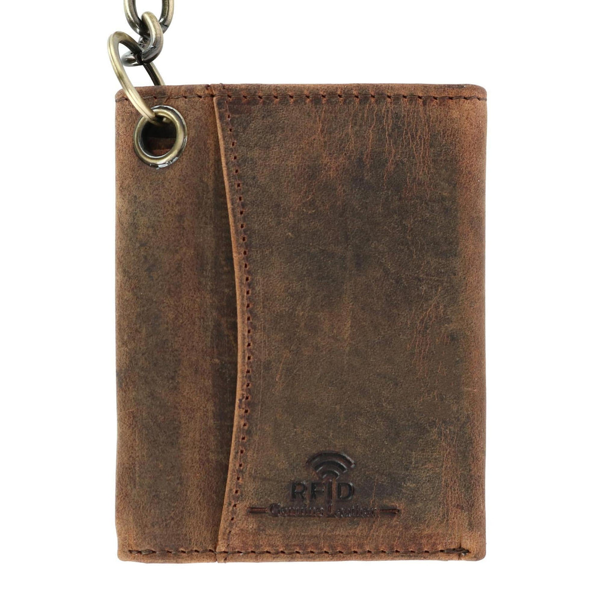 Cazoro Men's RFID Vintage Leather Trifold Chain Wallet - Antique Brown