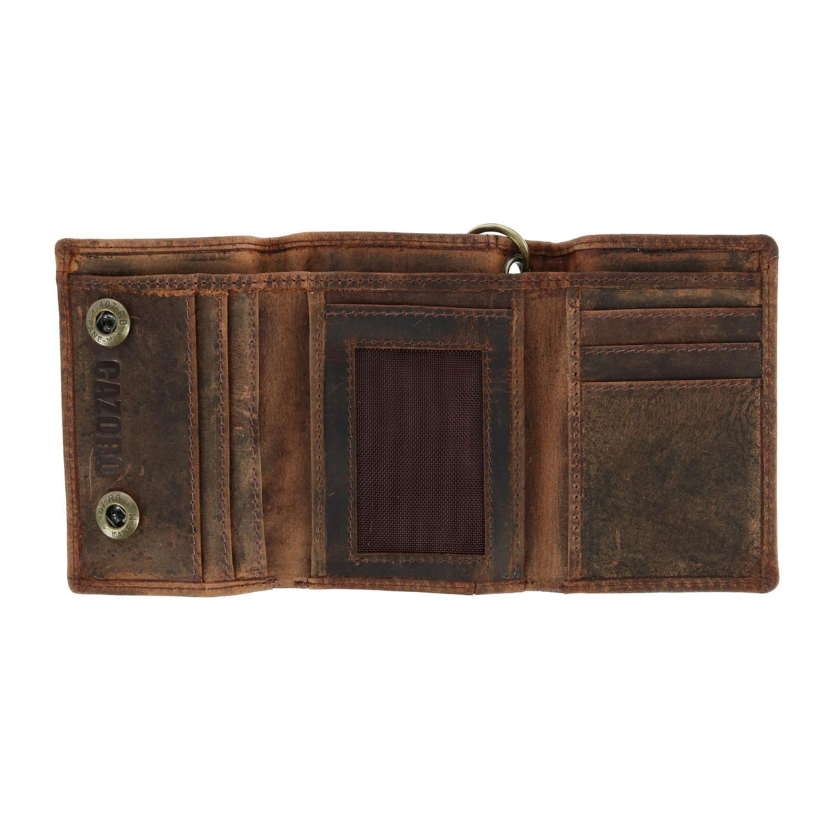 Cazoro Men's RFID Vintage Leather Trifold Chain Wallet - Antique Brown