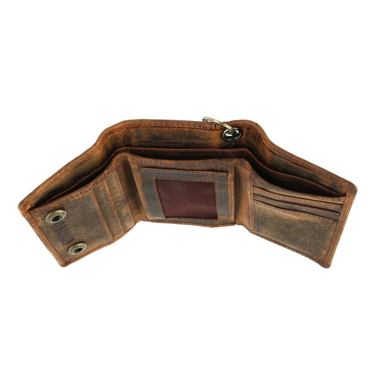 Cazoro Men's RFID Vintage Leather Trifold Chain Wallet - Antique Brown