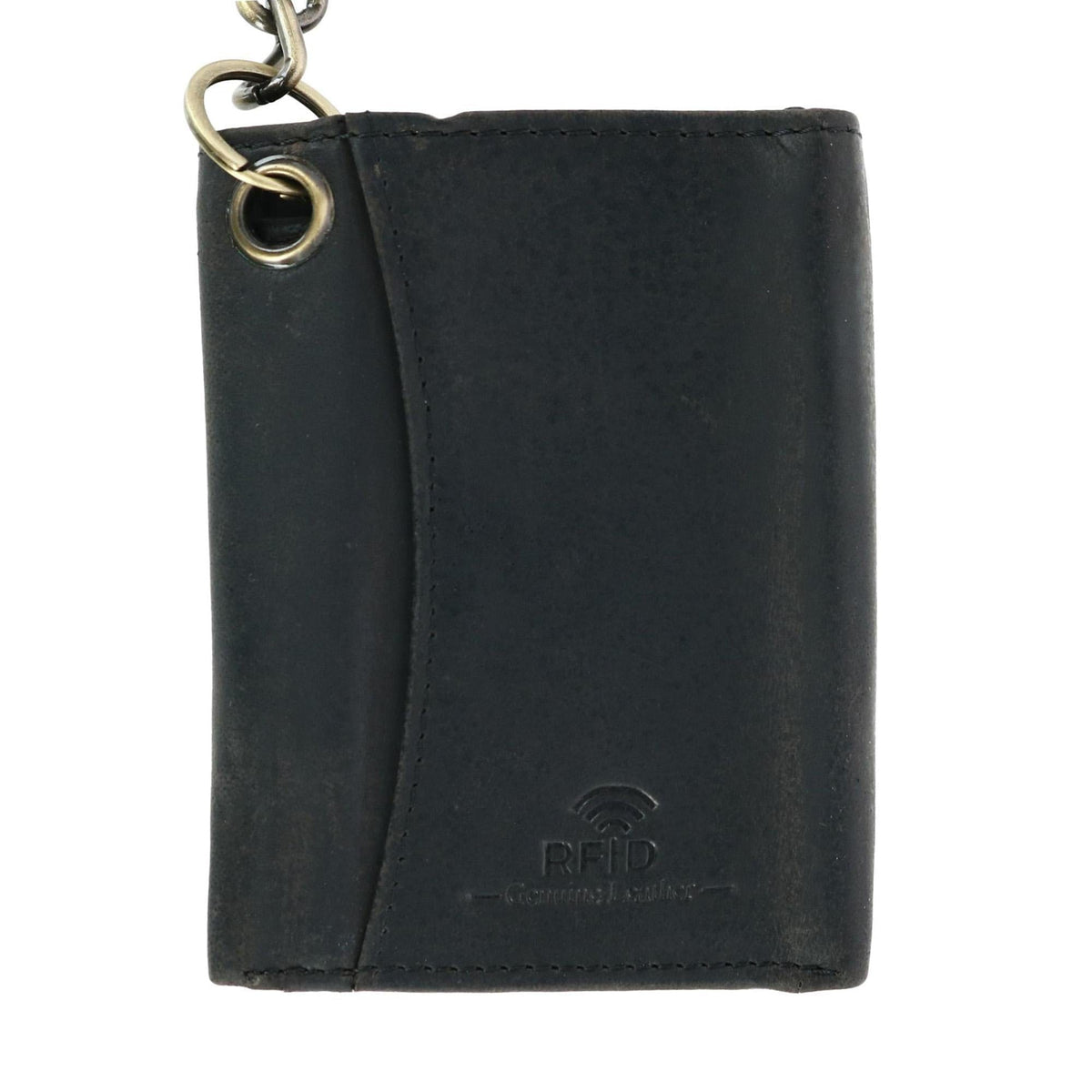 Cazoro Men's RFID Vintage Leather Trifold Chain Wallet - Black
