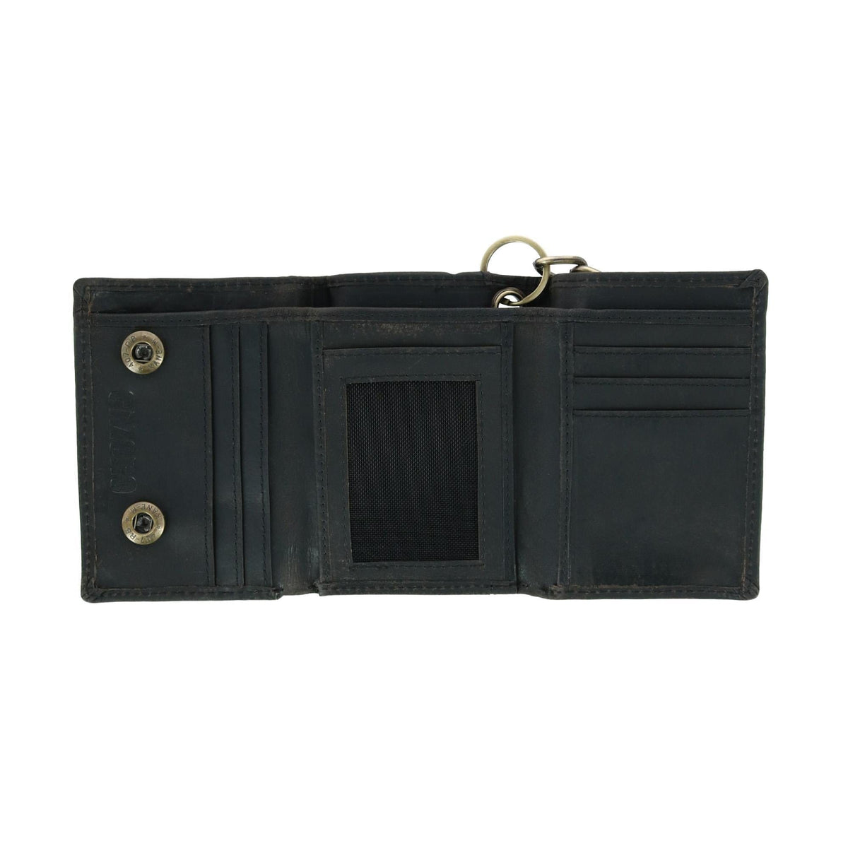 Cazoro Men's RFID Vintage Leather Trifold Chain Wallet - Black