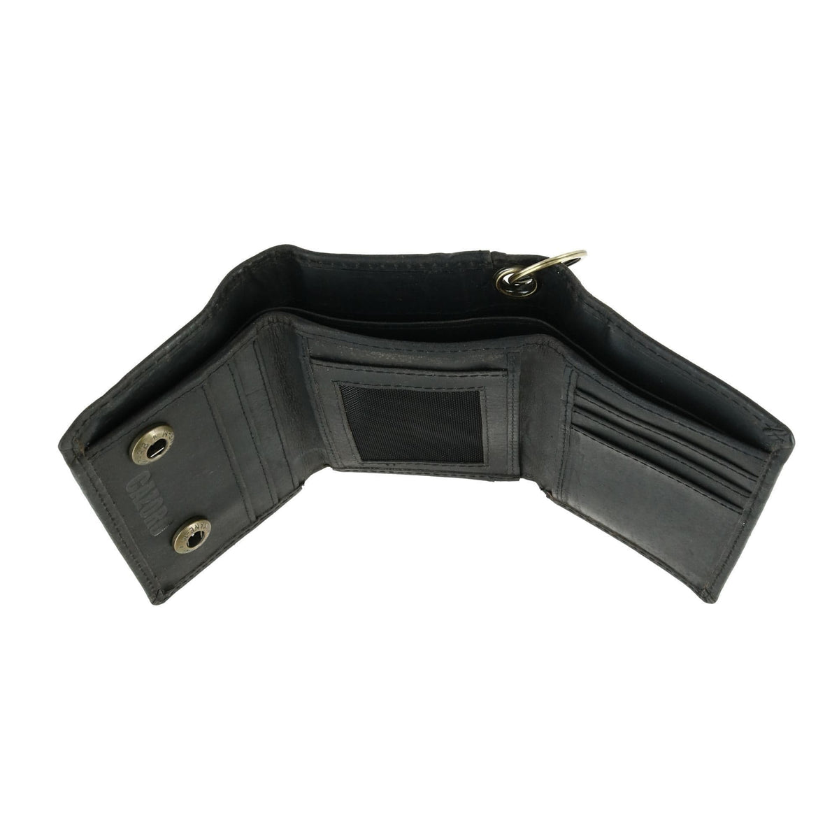 Cazoro Men's RFID Vintage Leather Trifold Chain Wallet - Black