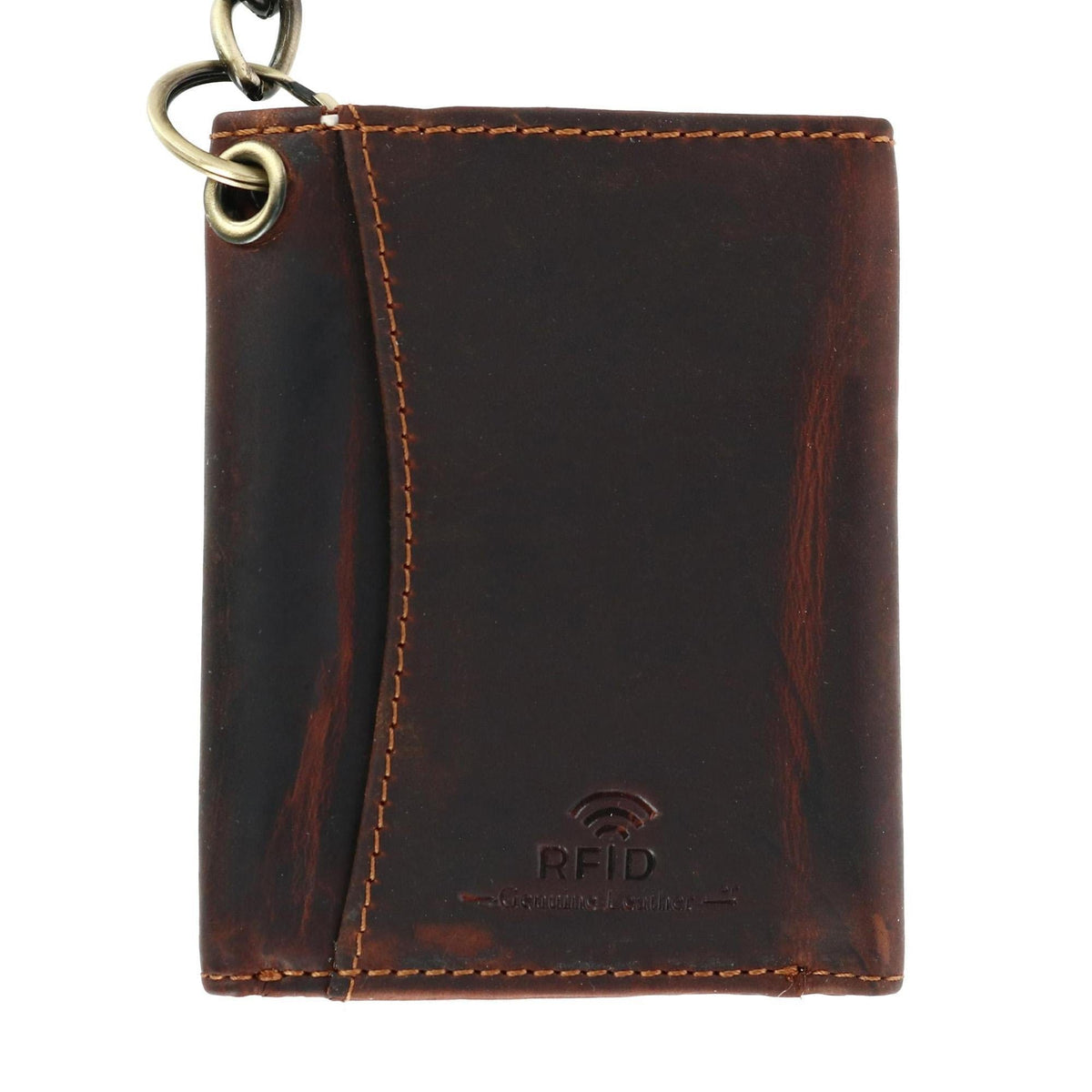 Cazoro Men's RFID Vintage Leather Trifold Chain Wallet - Brown