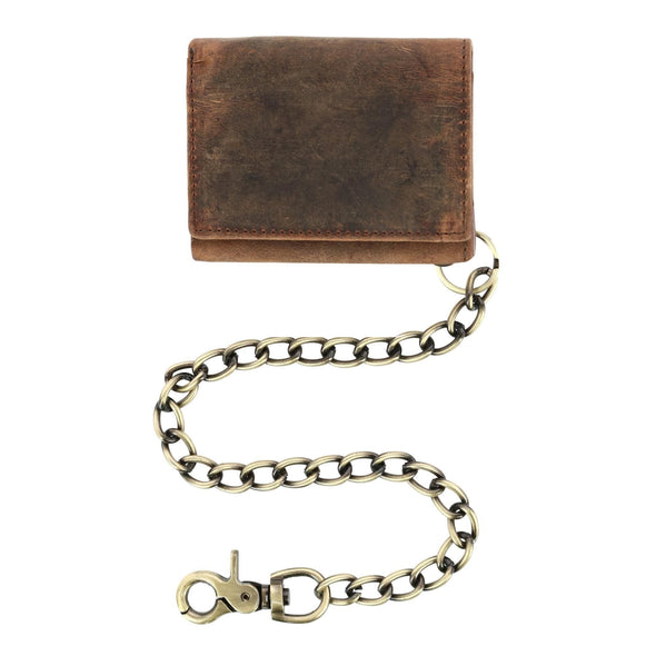 Men's RFID Vintage Leather Trifold Chain Wallet