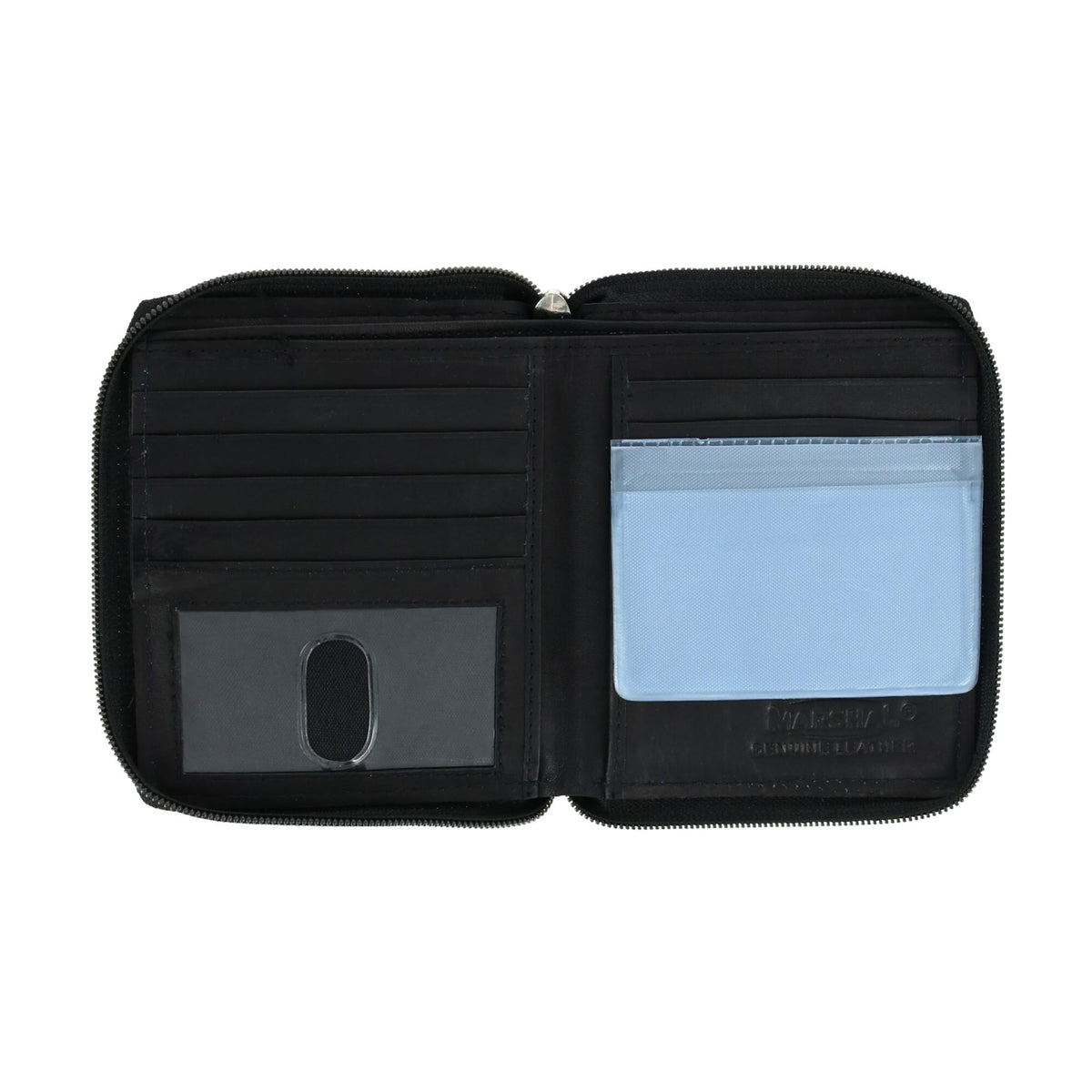 CTM® Men's Leather Zip-Around European Wallet - Black