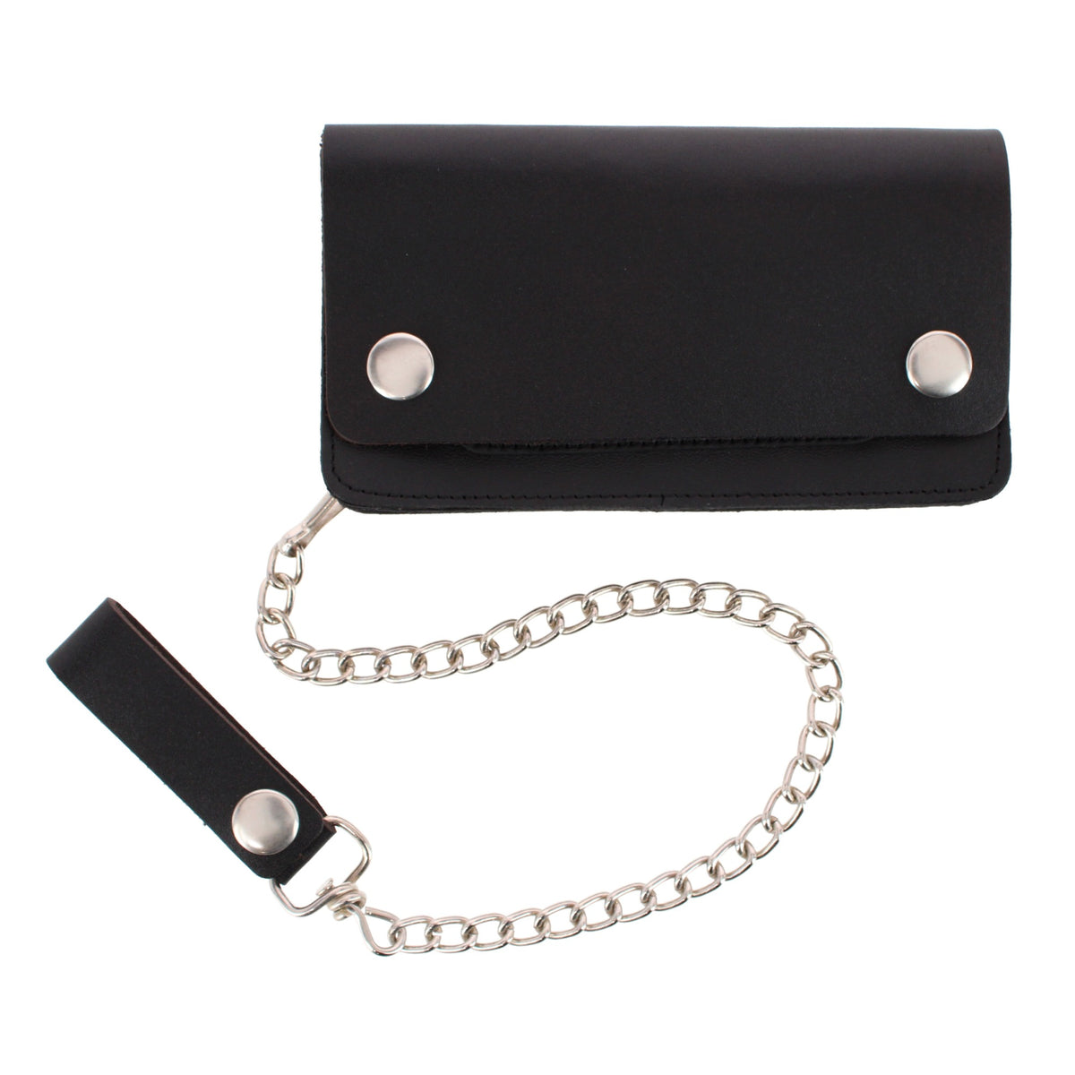 CTM® Men's Leather Chain Wallet with Snap Closure and Zipper Compartment - Black