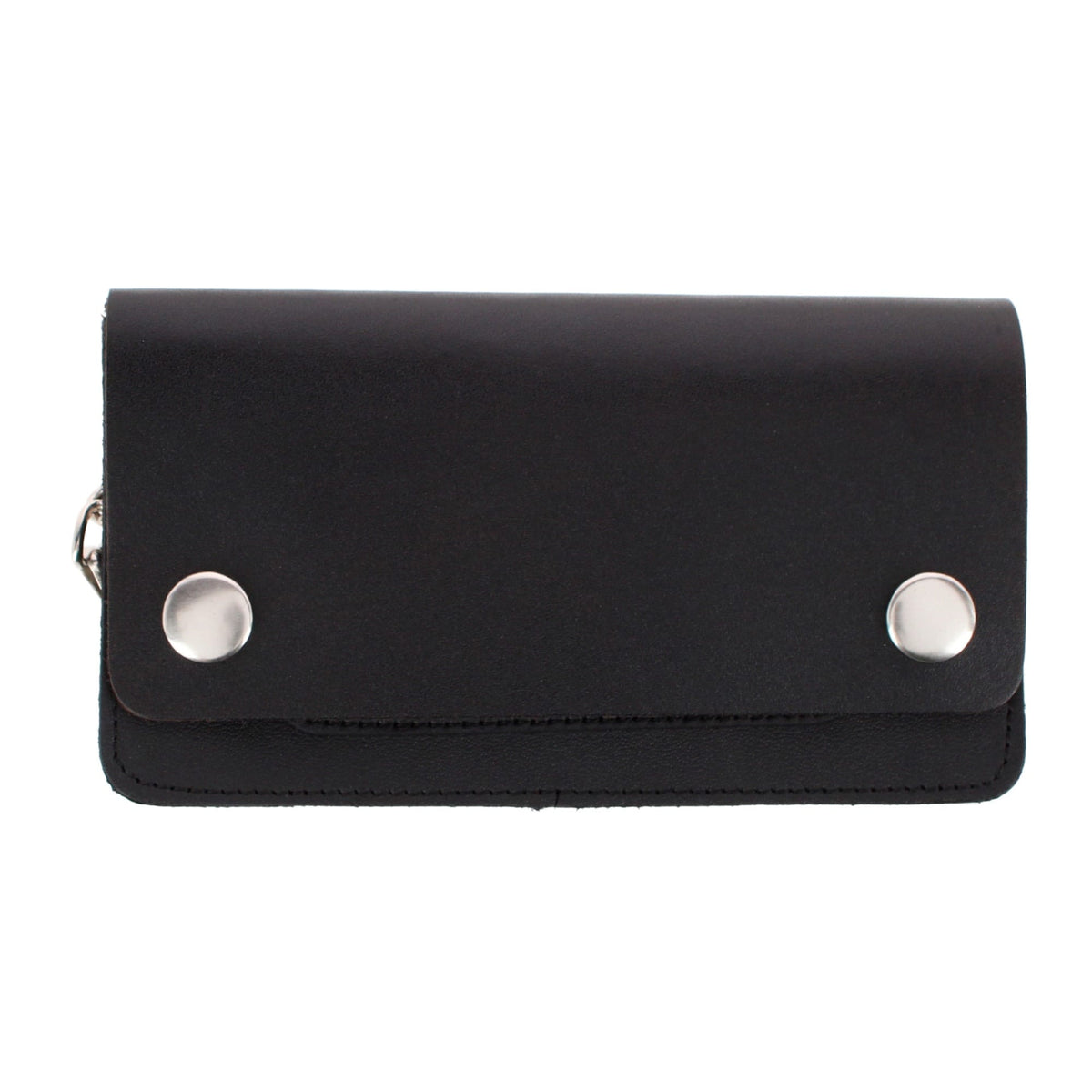 CTM® Men's Leather Chain Wallet with Snap Closure and Zipper Compartment - Black
