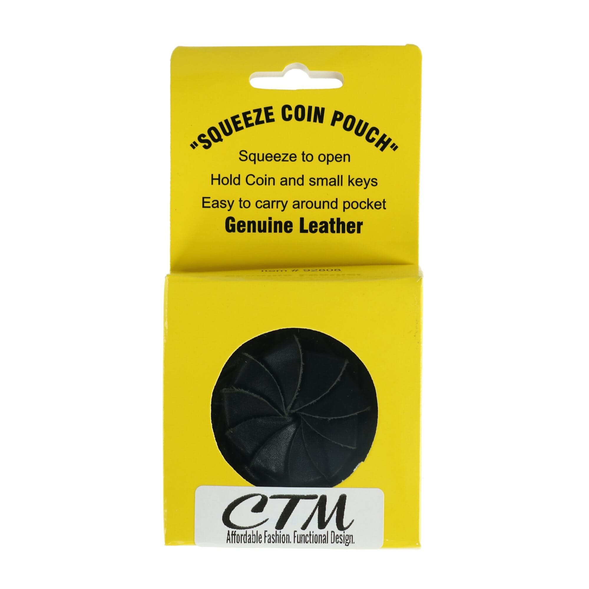 CTM® Leather Squeeze Coin Change Pouch - Black