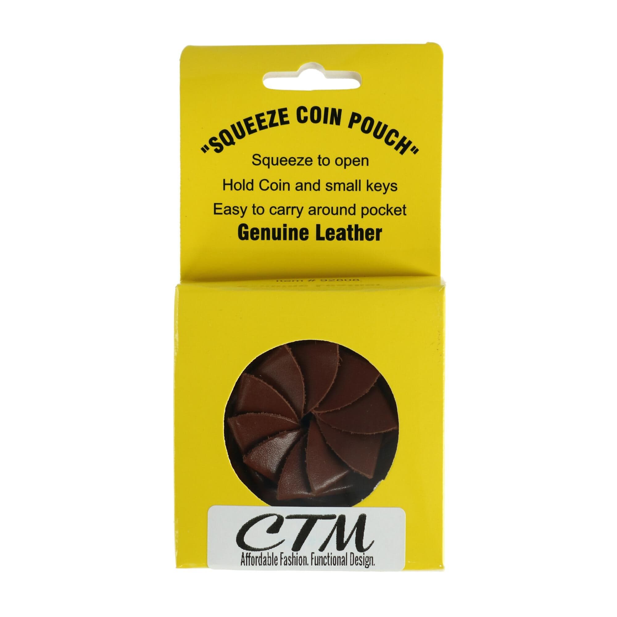 CTM® Leather Squeeze Coin Change Pouch - Brown