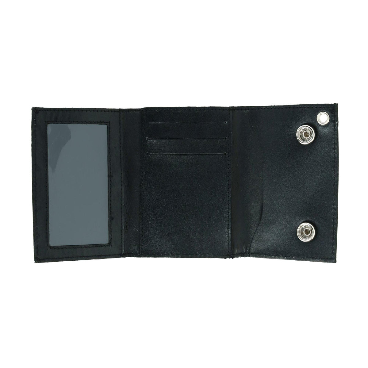 CTM® Men's Leather Eagle Print Trifold Double Snap Chain Wallet - Black