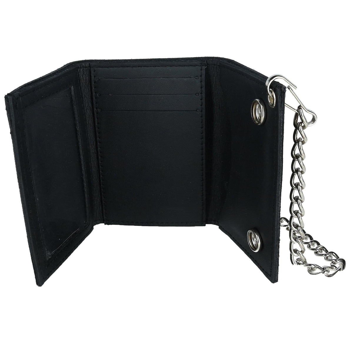 CTM® Men's Leather Eagle Imprint Trifold Chain Wallet - Black