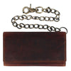 Men's Crazy Horse Leather Long Trifold Checkbook Chain Wallet