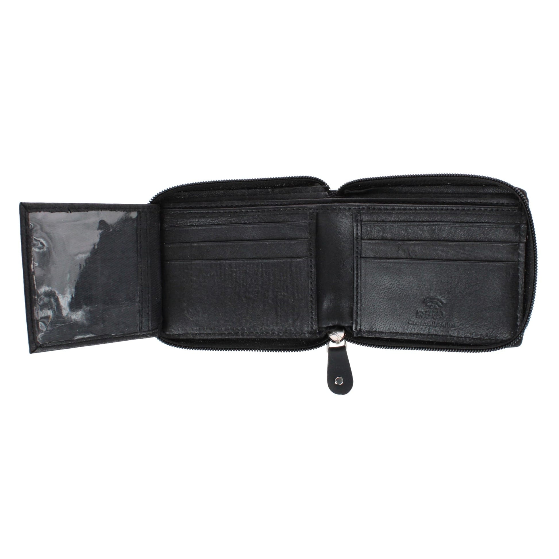 CTM® Men's RFID Leather Zip Around Bifold Wallet by Swiss Marshall - Black