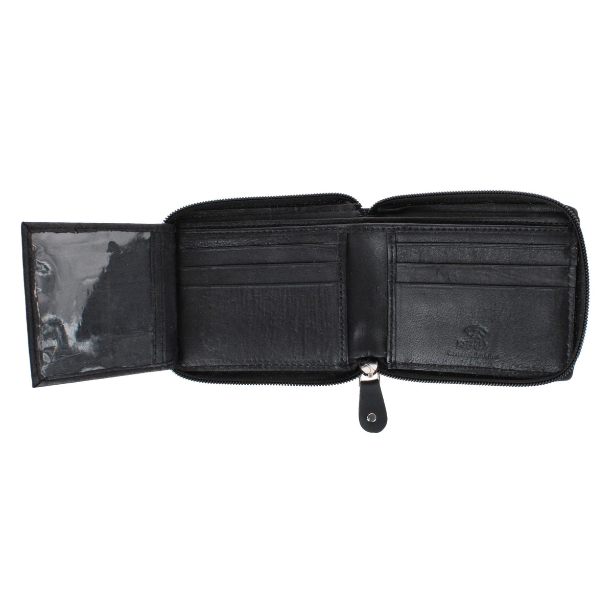 CTM® Men's RFID Leather Zip Around Bifold Wallet by Swiss Marshall - Black