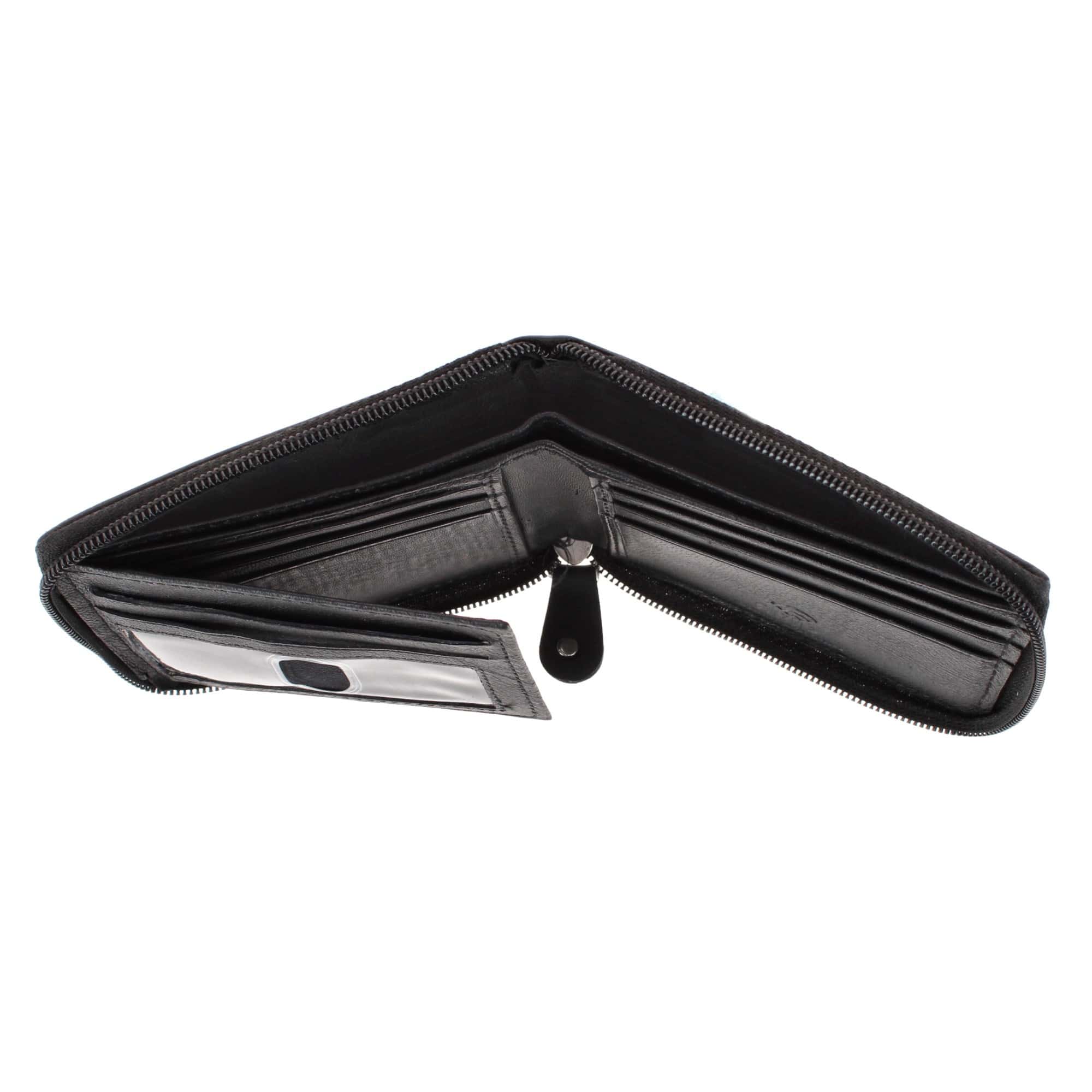 CTM® Men's RFID Leather Zip Around Bifold Wallet by Swiss Marshall - Black