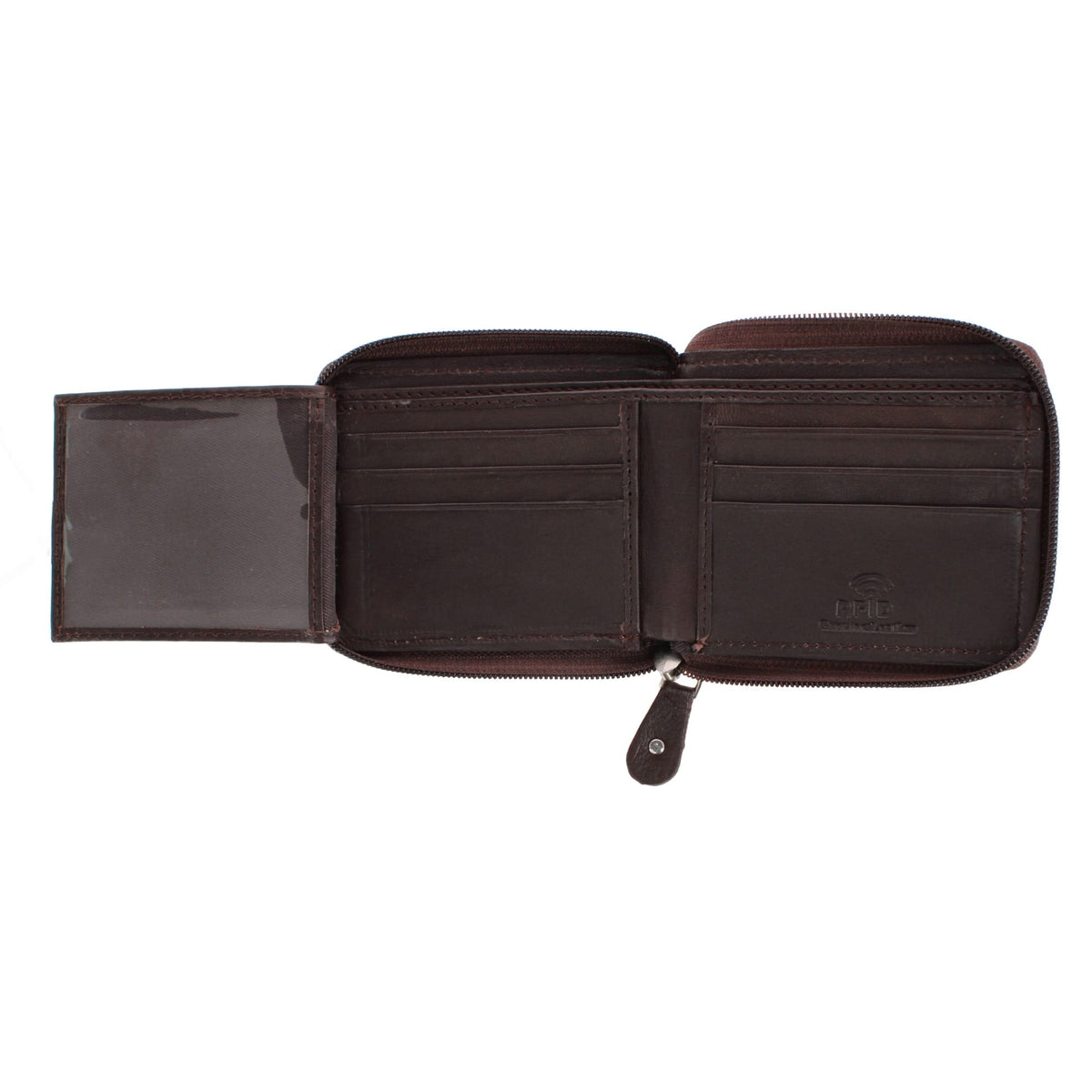 CTM® Men's RFID Leather Zip Around Bifold Wallet by Swiss Marshall - Brown