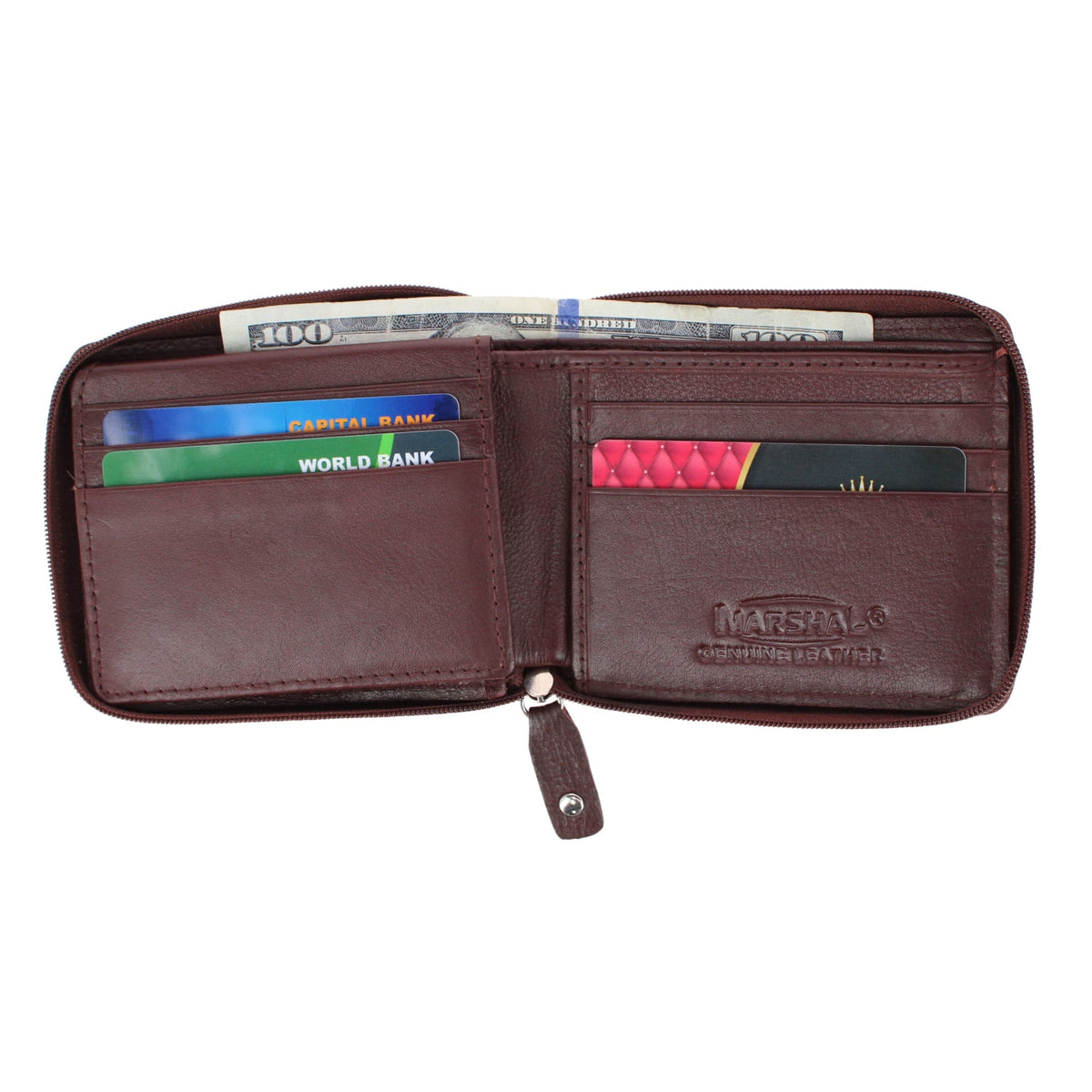CTM® Men's RFID Leather Zip Around Bifold Wallet by Swiss Marshall - Burgundy